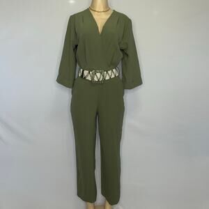 Zara Olive Green Belted Jumpsuit XS Cropped Wide Leg Utility Chic Boho